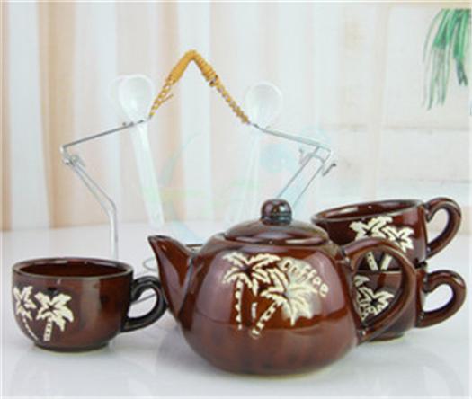 咖啡茶具套装 陶瓷杯带 五星铁架 带勺