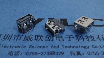 短體10.0USB 母座 前2腳插板DIP 山字型膠芯 6.3H 平口