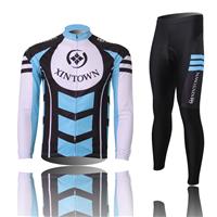 XINTOWN品牌蓝色骑行服长袖套装 自行车服 春秋季吸湿排汗速干衣